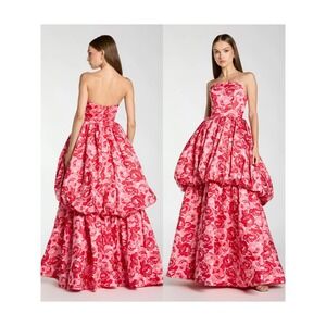 NEW Mac Duggal Pink Brocade Strapless Bubble Hem Ballgown $798 - Size 4